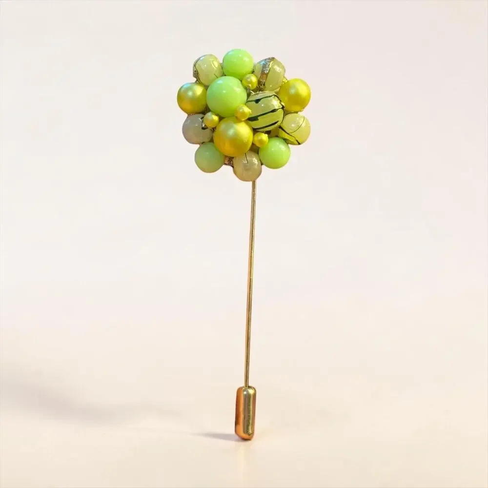 Lime Green & Yellow Bead Cluster Stick Pin Handmade from Single Vintage Earring